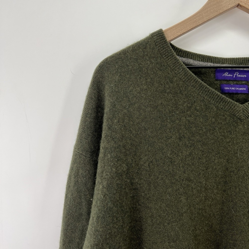 Alan Flusser Cashmere Sweater Men XL Green V Neck Preppy Hipster Old Money - Picture 3 of 11